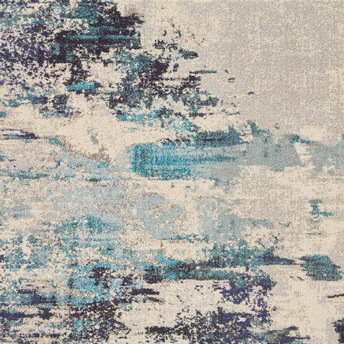 2' X 4' Ivory And Teal Blue Abstract Power Loom Non Skid Area Rug